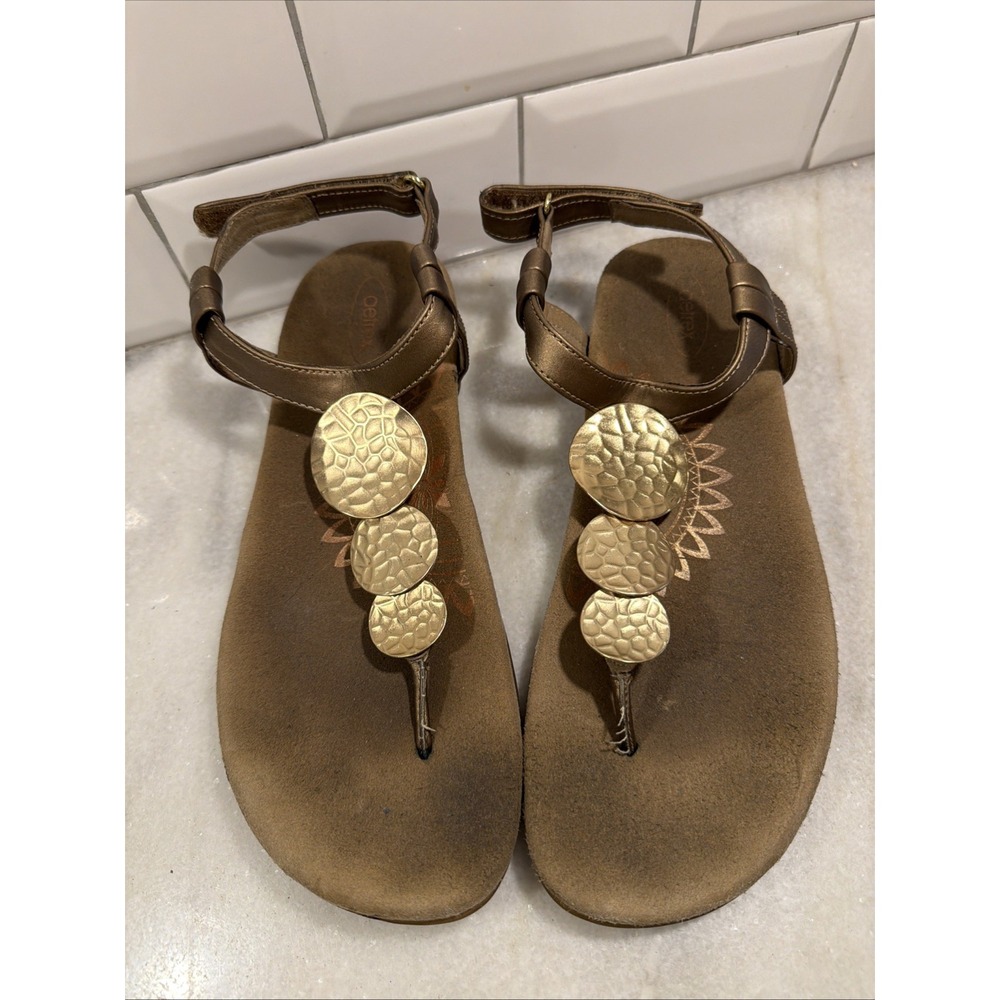 Aetrex Olive Orthotic Thong Sandal Bronze/gold Color Size 40/9-9.5